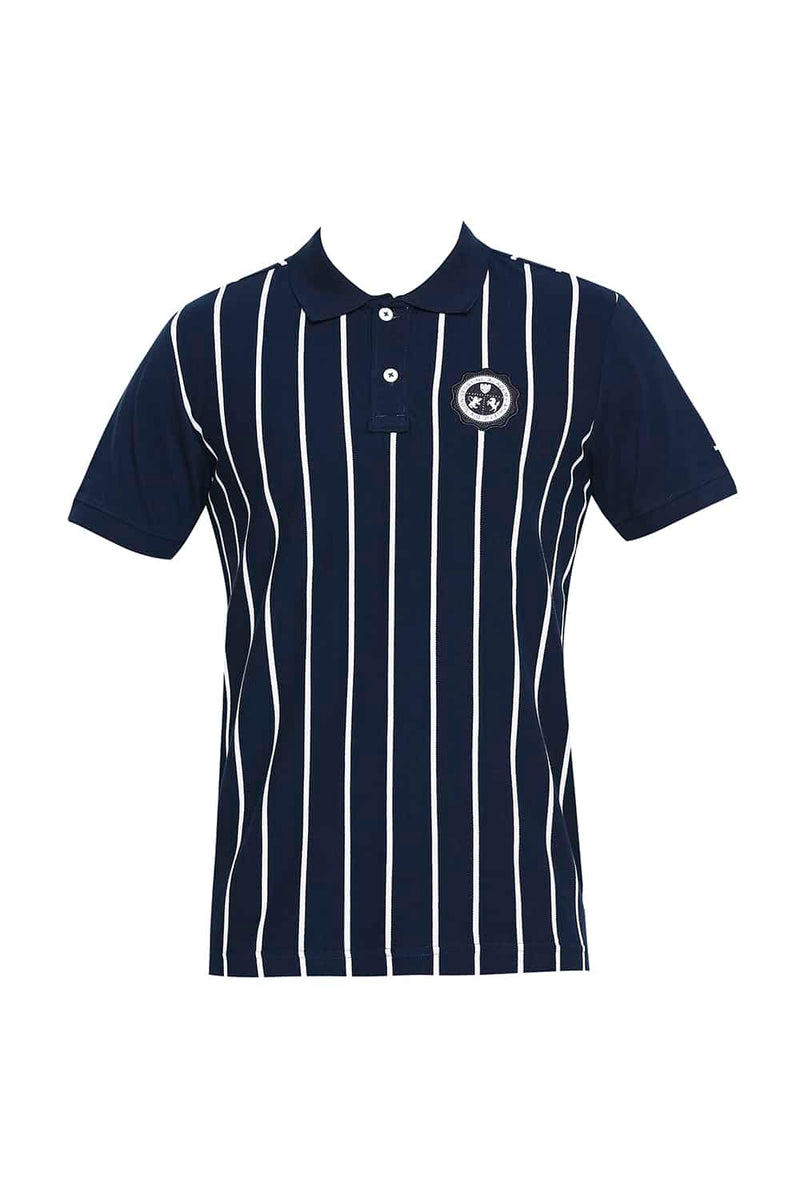 BASICS MUSCLE FIT ENGINEERED STRIPE POLO T-SHIRT