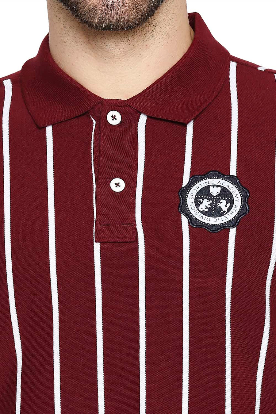 BASICS MUSCLE FIT TAWNY PORT WINE ENGINEERED STRIPE POLO T-SHIRT