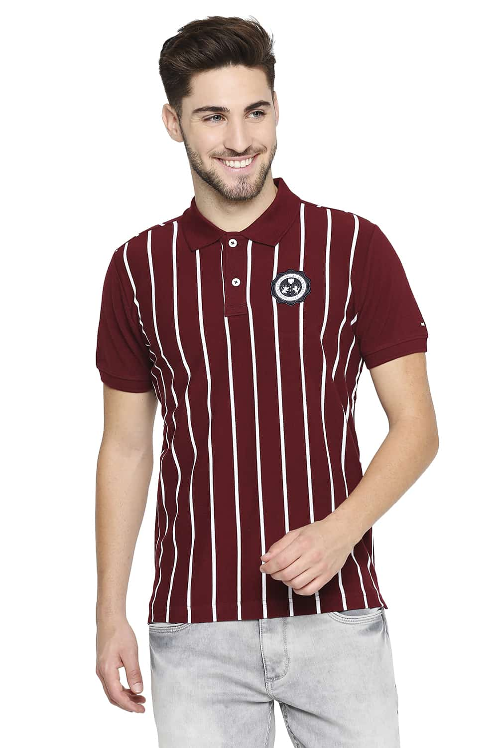 BASICS MUSCLE FIT ENGINEERED STRIPE POLO T-SHIRT