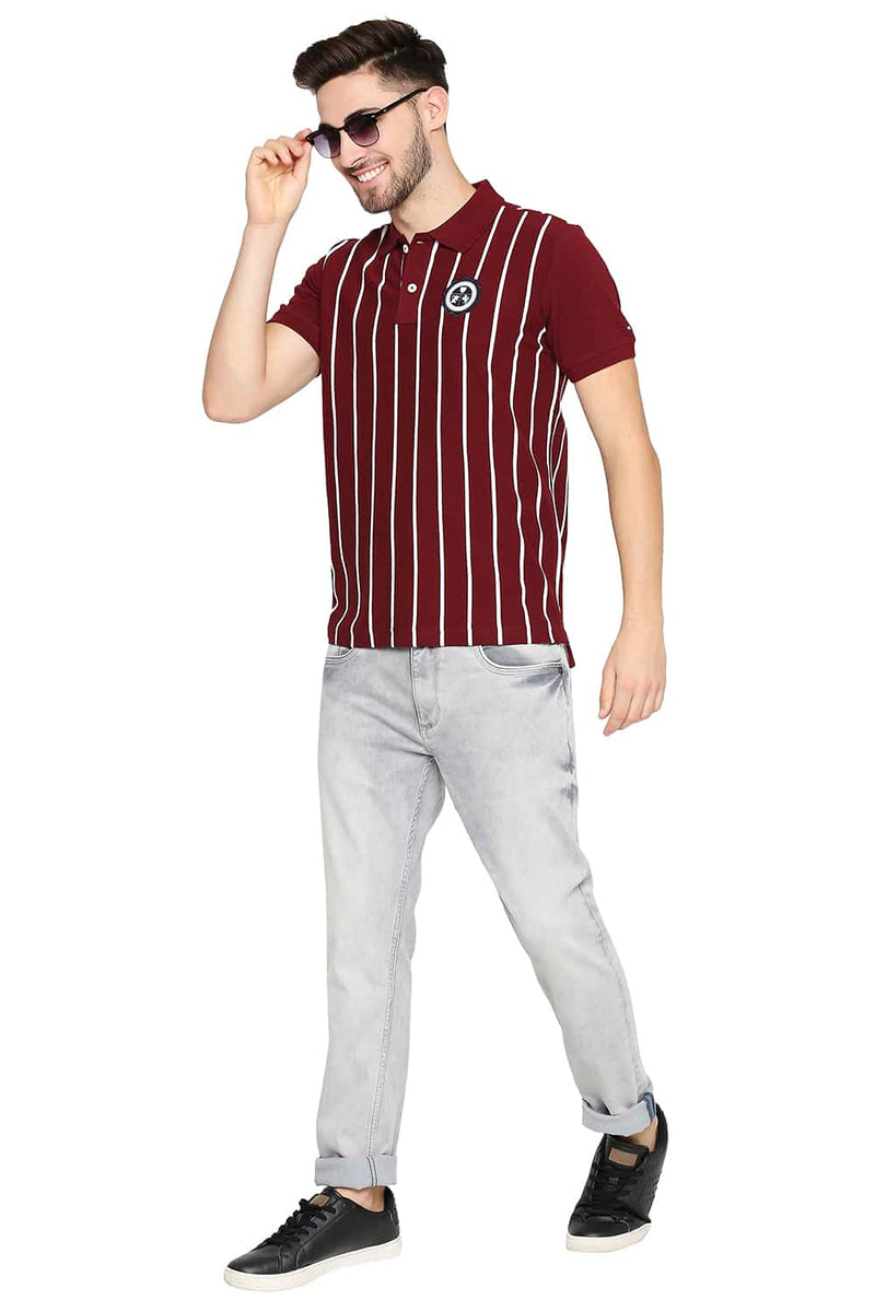 BASICS MUSCLE FIT ENGINEERED STRIPE POLO T-SHIRT