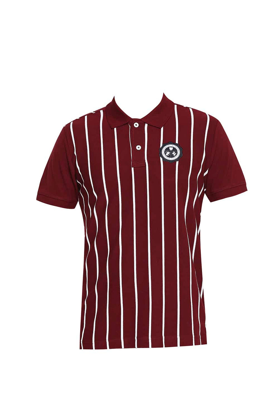 BASICS MUSCLE FIT TAWNY PORT WINE ENGINEERED STRIPE POLO T-SHIRT