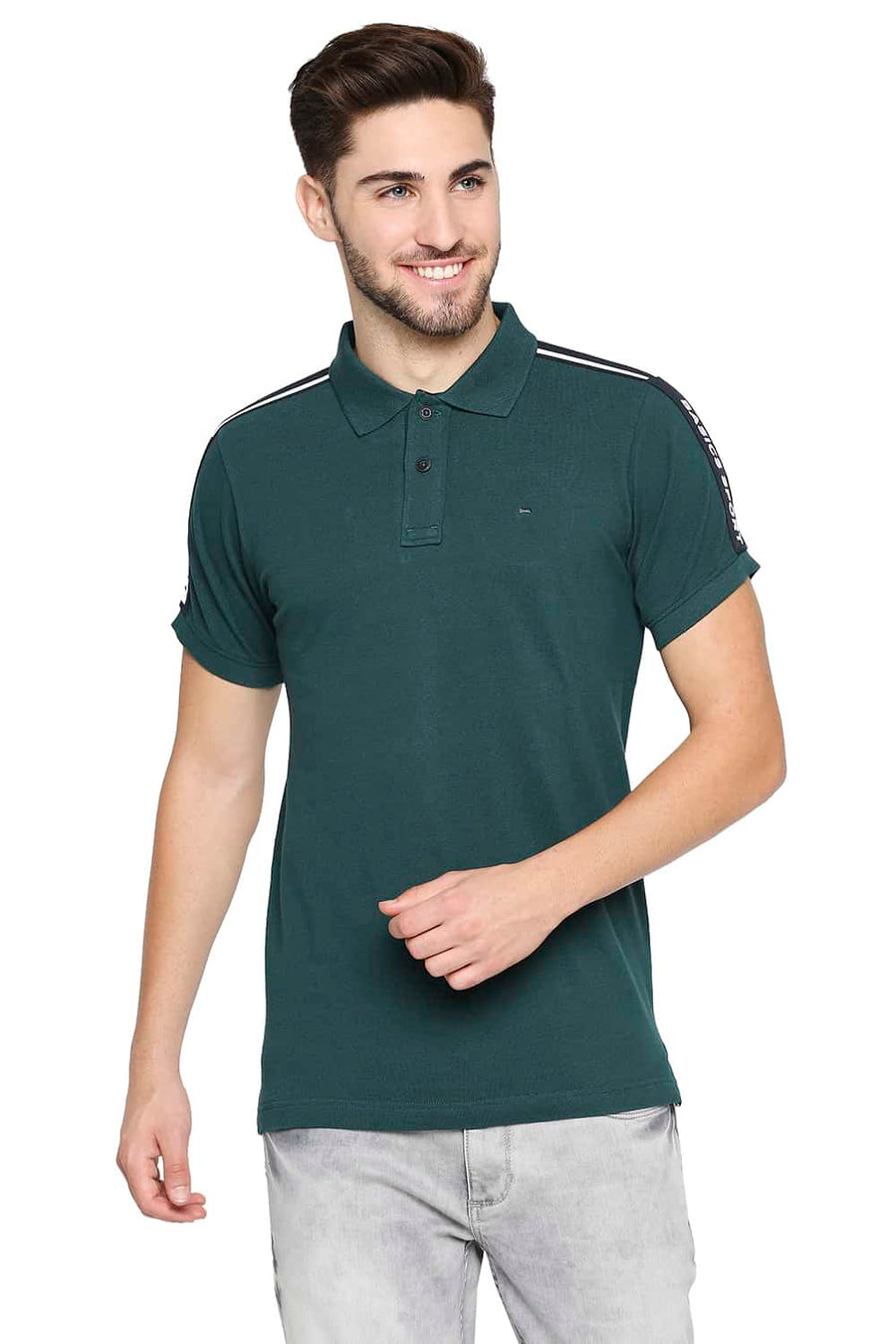 BASICS MUSCLE FIT PONDEROSA PINE GREEN POLO T-SHIRT