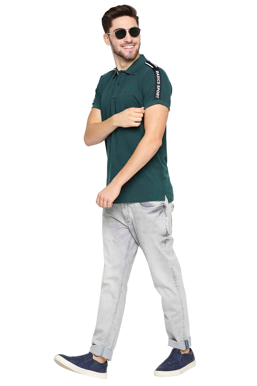BASICS MUSCLE FIT PONDEROSA PINE GREEN POLO T-SHIRT
