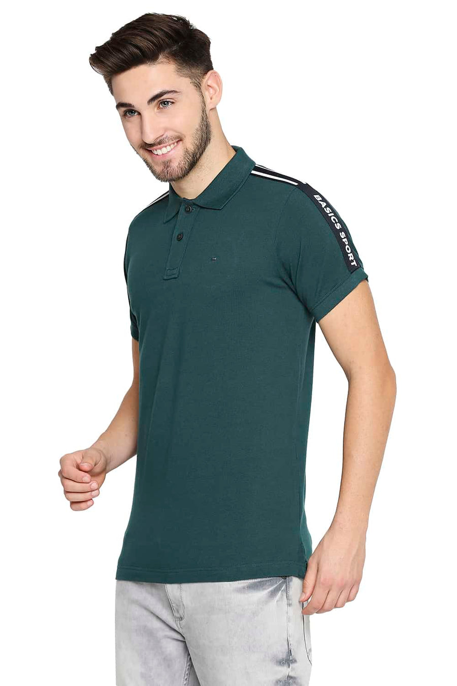 BASICS MUSCLE FIT PONDEROSA PINE GREEN POLO T-SHIRT