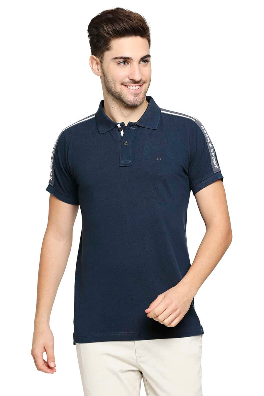BASICS MUSCLE FIT DRESS BLUES POLO T-SHIRT