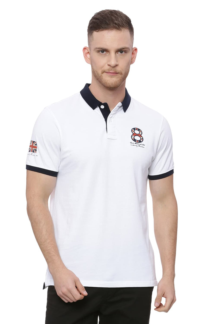 BASICS MUSCLE FIT SNAP BRIGHT WHITE POLO T SHIRT