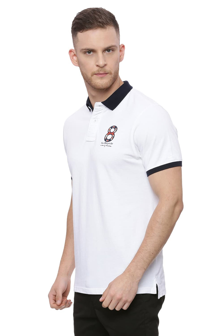 BASICS MUSCLE FIT SNAP BRIGHT WHITE POLO T SHIRT