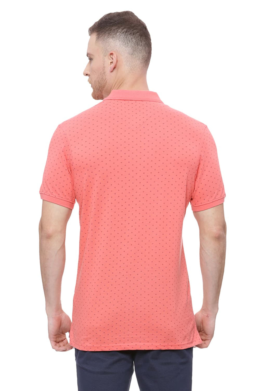 BASICS MUSCLE FIT PINK CORAL PRINTED POLO T SHIRT