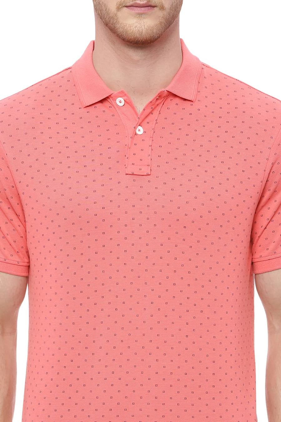 BASICS MUSCLE FIT PINK CORAL PRINTED POLO T SHIRT