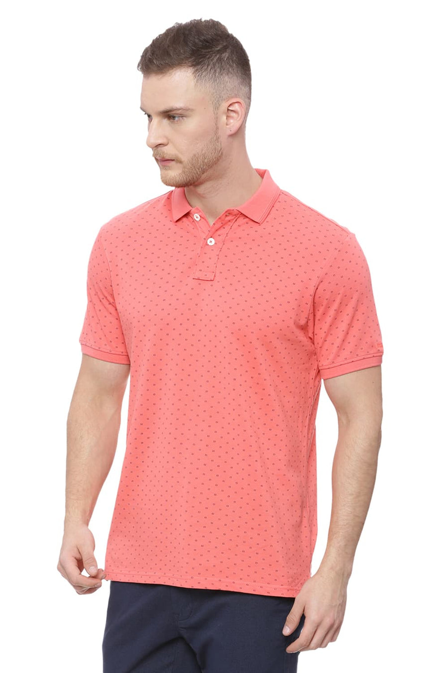 BASICS MUSCLE FIT PINK CORAL PRINTED POLO T SHIRT