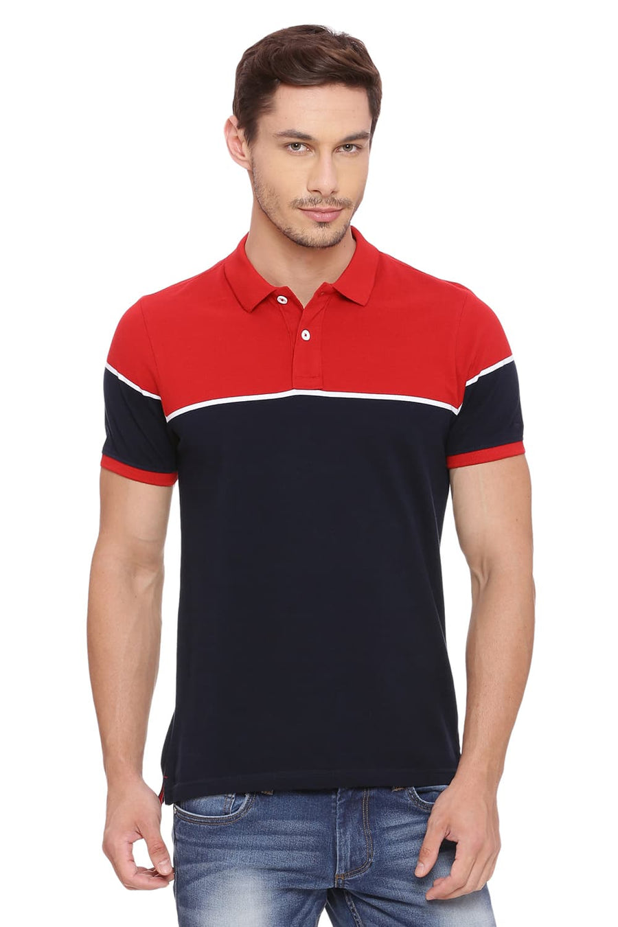 BASICS MUSCLE FIT DRESS NAVY POLO T SHIRT