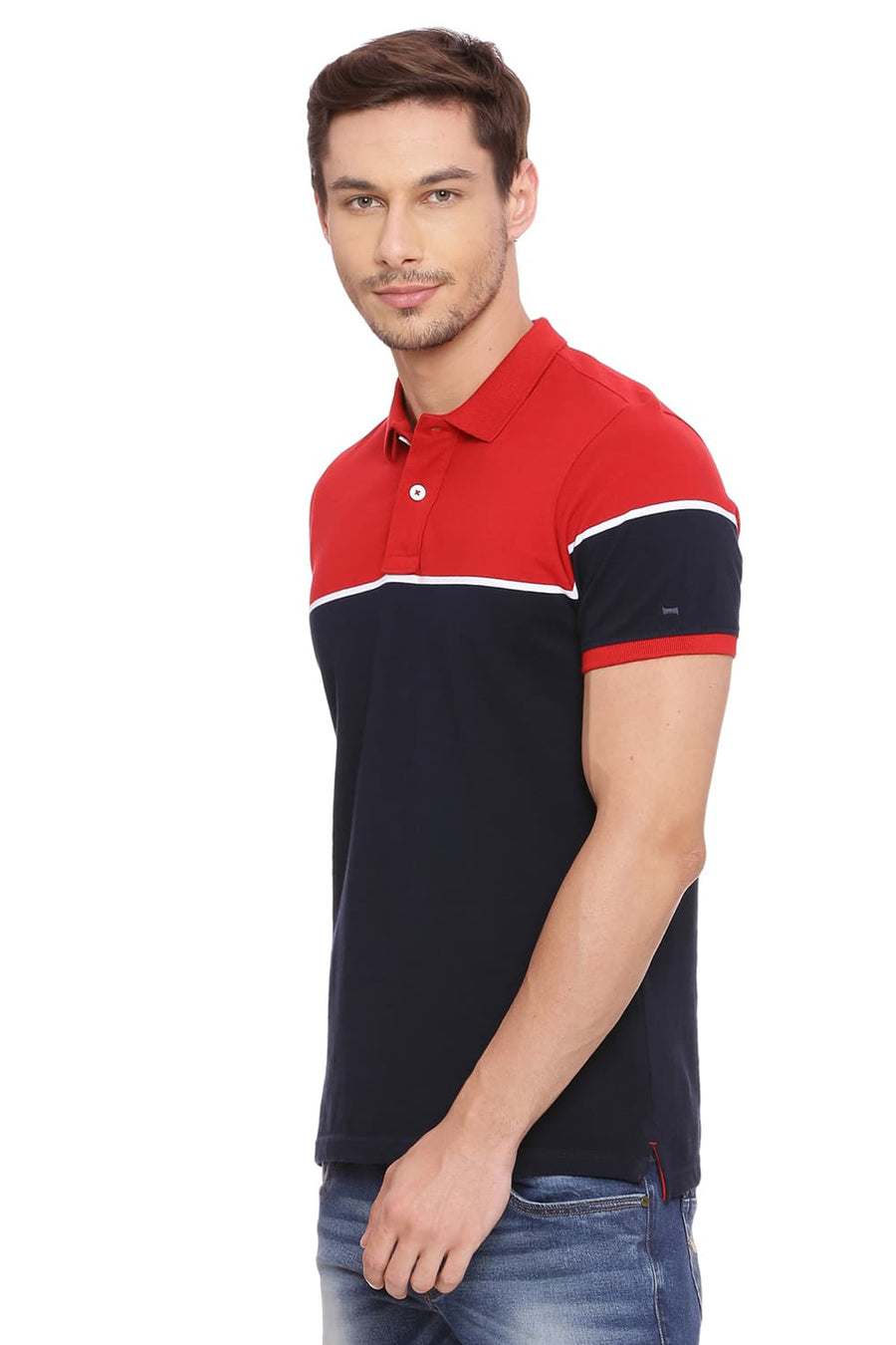 BASICS MUSCLE FIT DRESS NAVY POLO T SHIRT