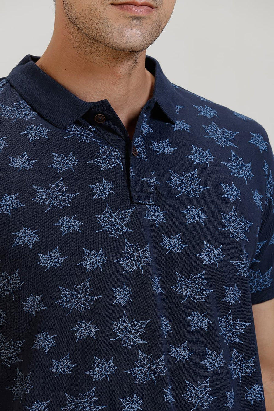 BASICS MUSCLE FIT BLUE NIGHT PRINTED POLO T SHIRT