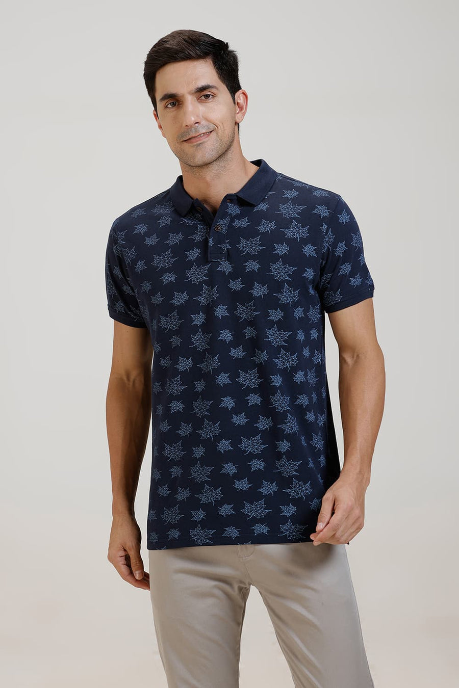 BASICS MUSCLE FIT BLUE NIGHT PRINTED POLO T SHIRT