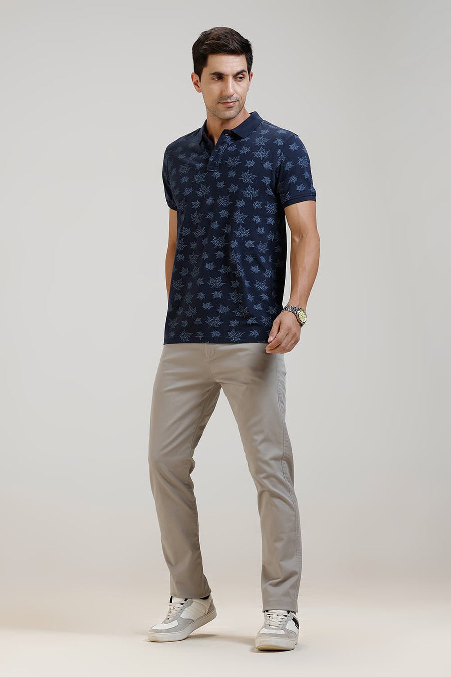 BASICS MUSCLE FIT BLUE NIGHT PRINTED POLO T SHIRT