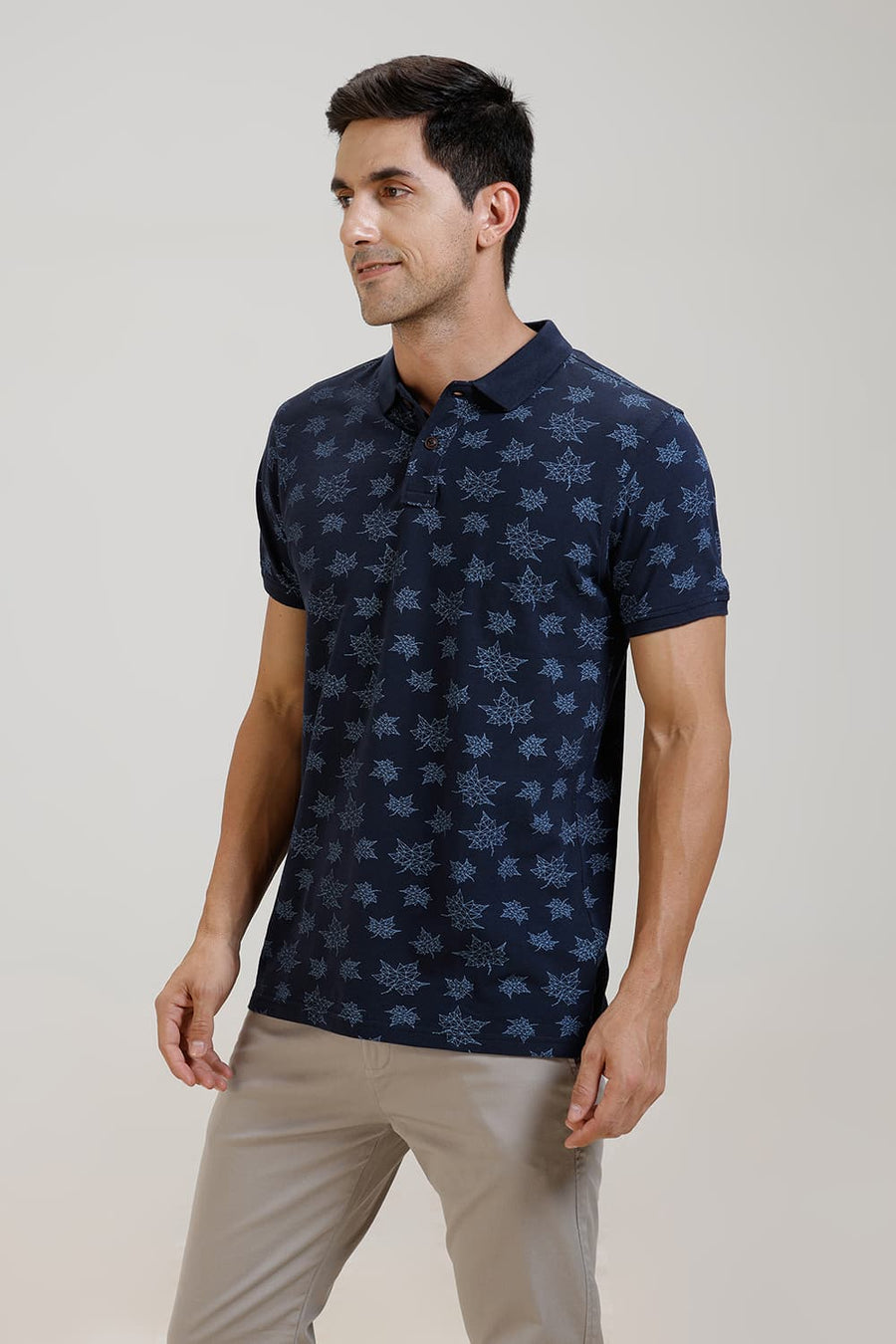 BASICS MUSCLE FIT BLUE NIGHT PRINTED POLO T SHIRT