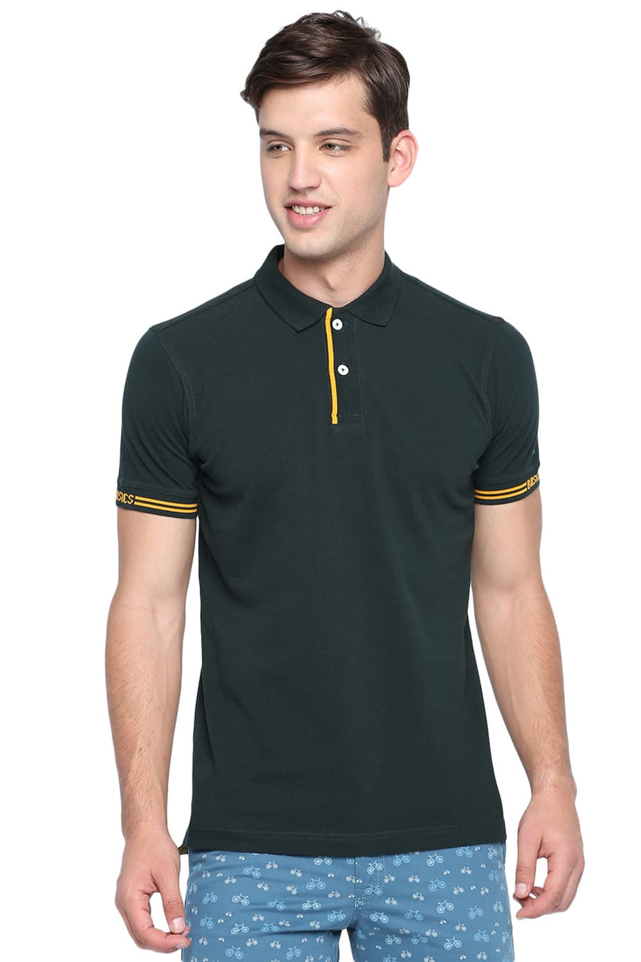 BASICS MUSCLE FIT UNI GREEN POLO T SHIRT