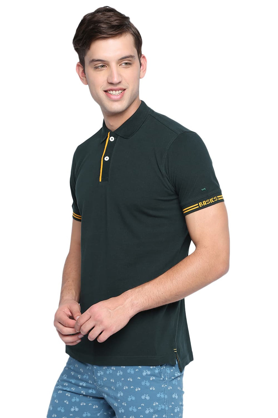 BASICS MUSCLE FIT UNI GREEN POLO T SHIRT
