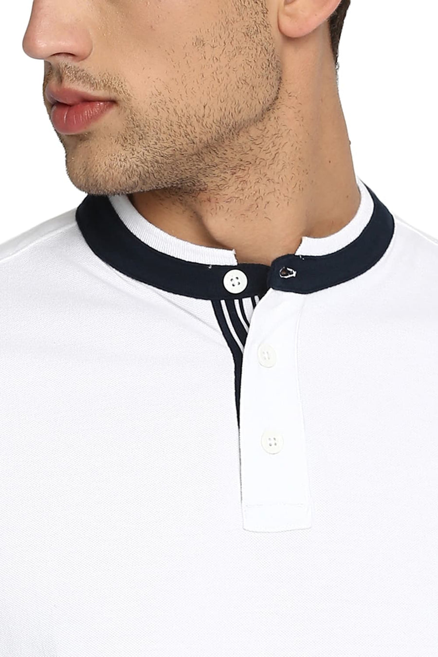 BASICS MUSCLE FIT BRIGHT WHITE STAND UP COLLAR POLO T SHIRT