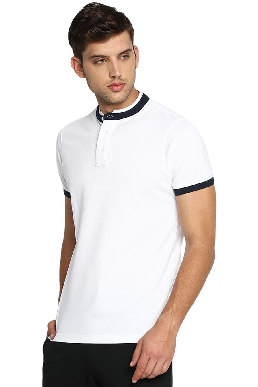 BASICS MUSCLE FIT BRIGHT WHITE STAND UP COLLAR POLO T SHIRT