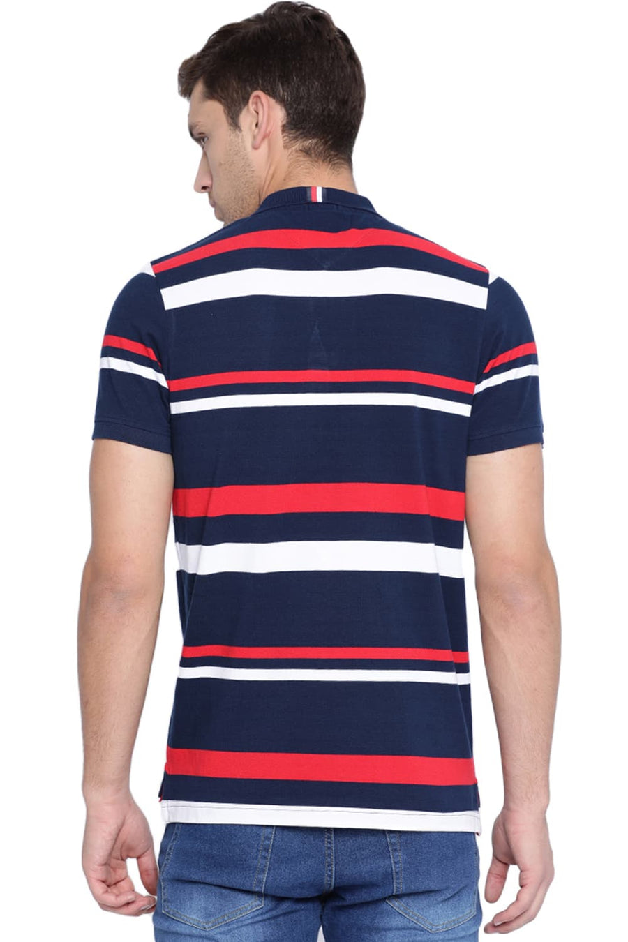 BASICS MUSCLE FIT IRIS NAVY POLO T SHIRT