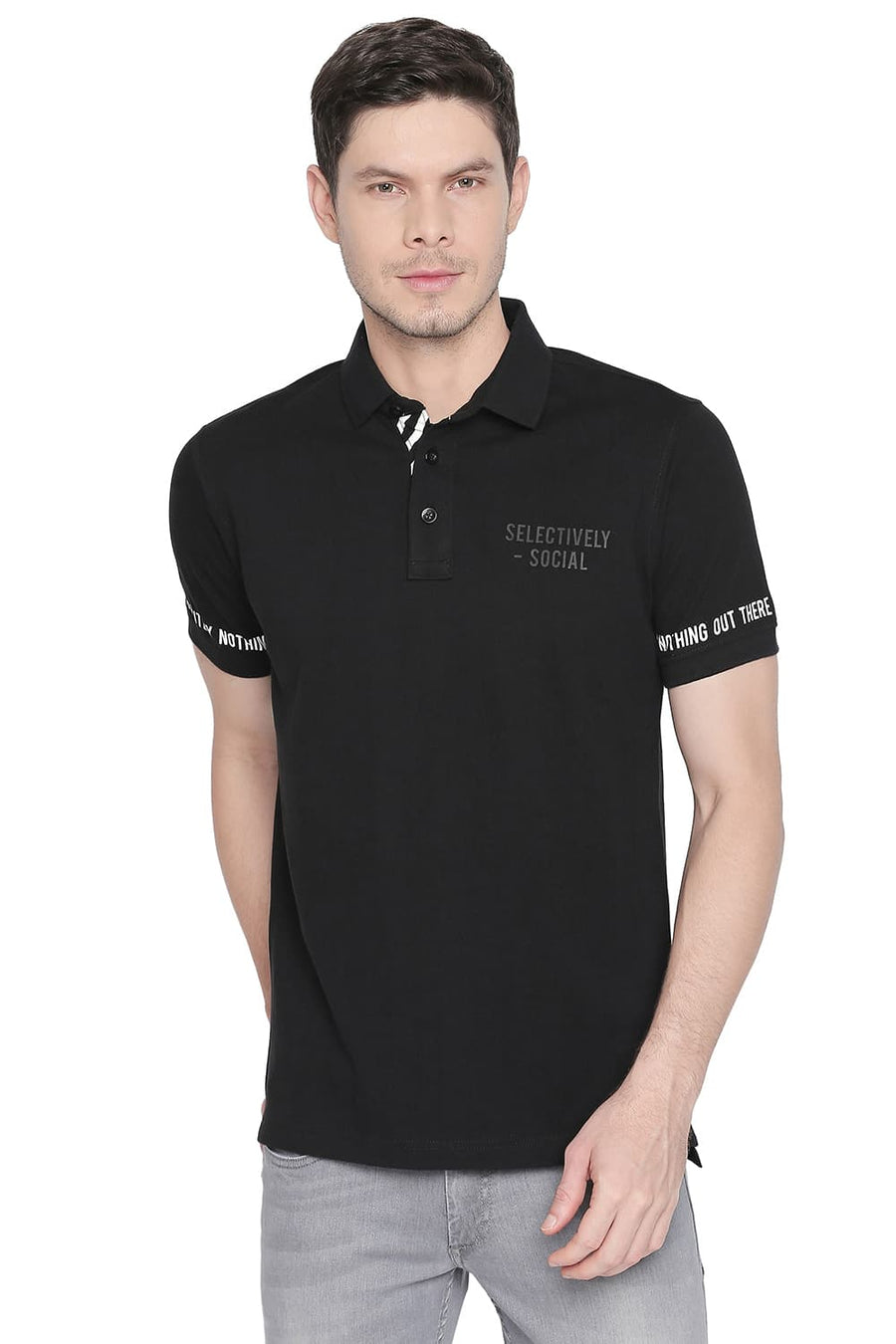 BASICS MUSCLE FIT BLACK BEAUTY POLO T SHIRT