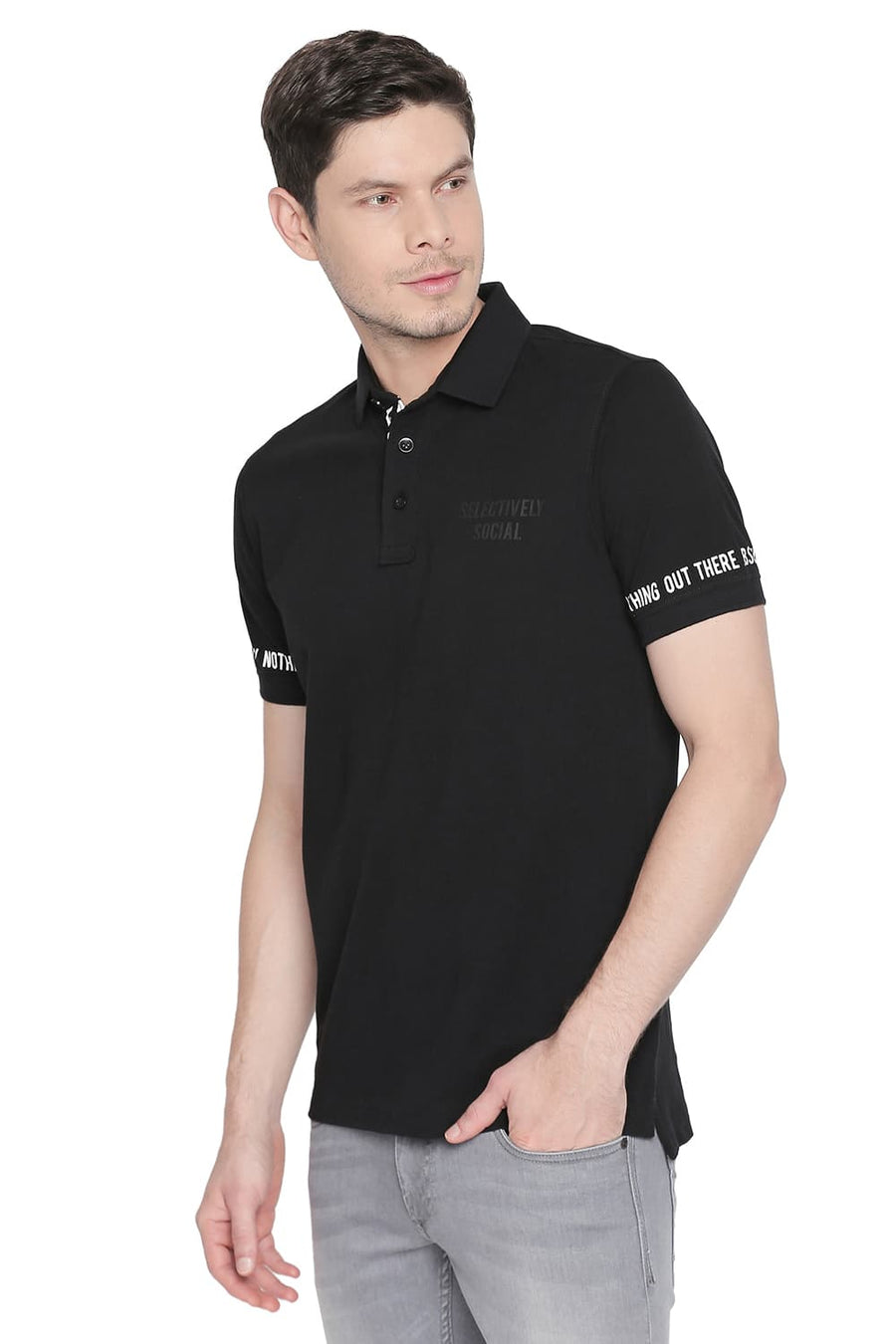 BASICS MUSCLE FIT BLACK BEAUTY POLO T SHIRT