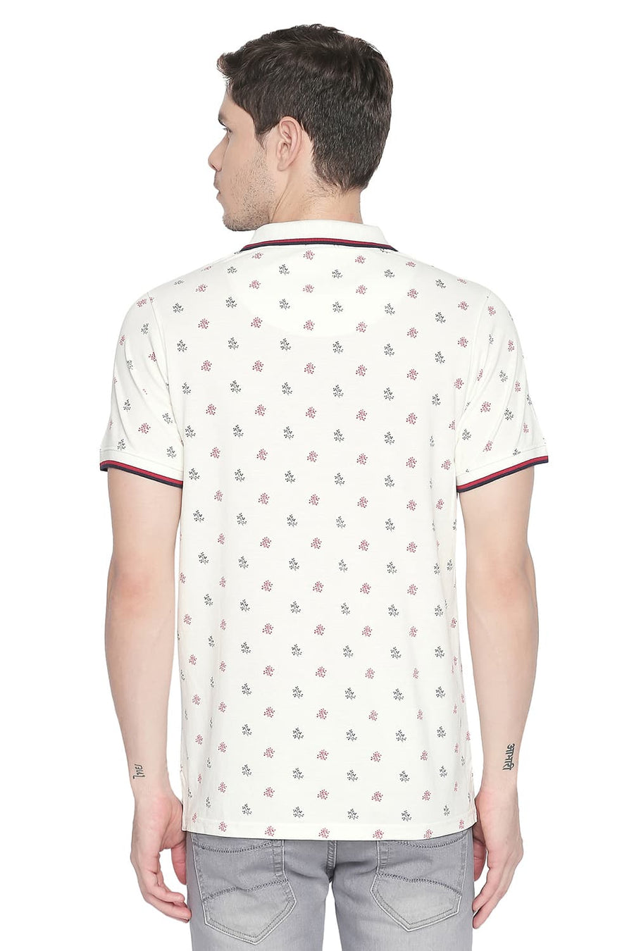 BASICS MUSCLE FIT CANNOLI CREAM PRINTED POLO T SHIRT