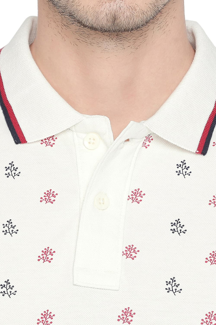 BASICS MUSCLE FIT CANNOLI CREAM PRINTED POLO T SHIRT