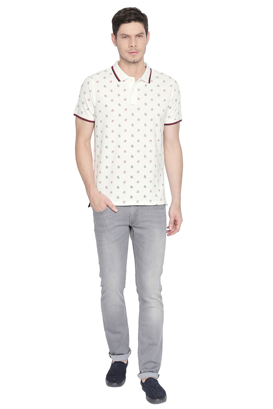 BASICS MUSCLE FIT CANNOLI CREAM PRINTED POLO T SHIRT