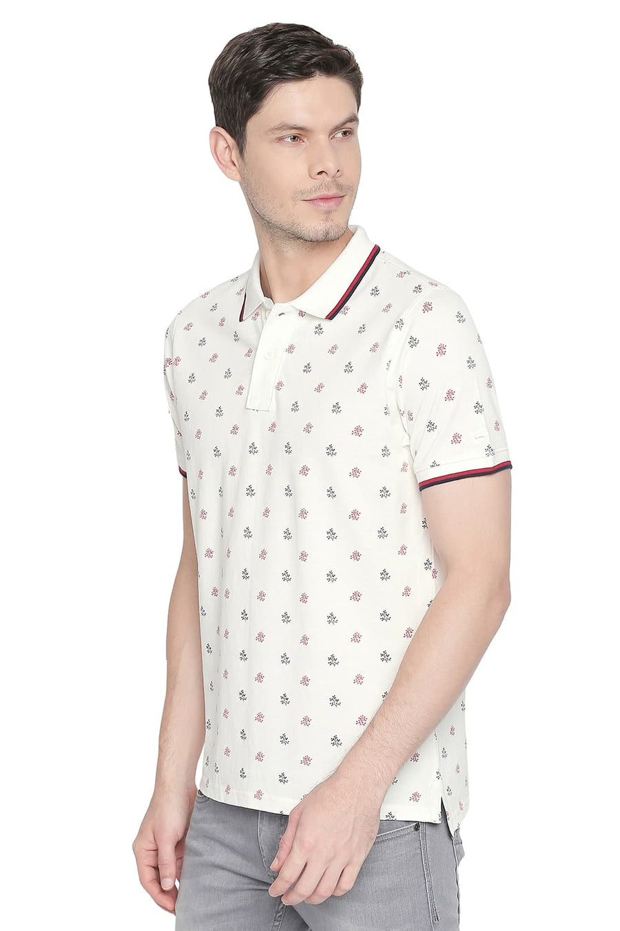 BASICS MUSCLE FIT CANNOLI CREAM PRINTED POLO T SHIRT