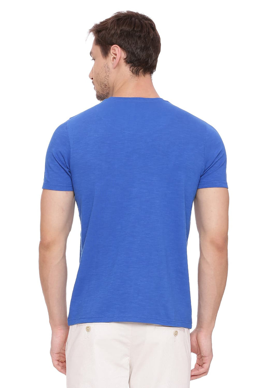 BASICS MUSCLE FIT CLASSIC BLUE CREW NECK T SHIRT