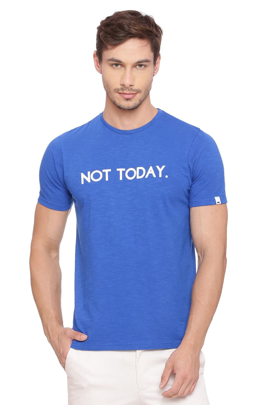 BASICS MUSCLE FIT CLASSIC BLUE CREW NECK T SHIRT