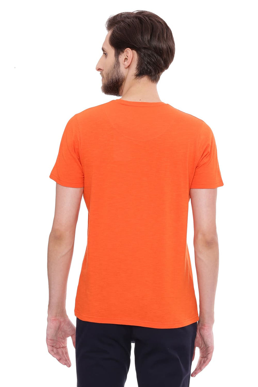 BASICS MUSCLE FIT BRIGHT ORANGE CREW NECK T SHIRT