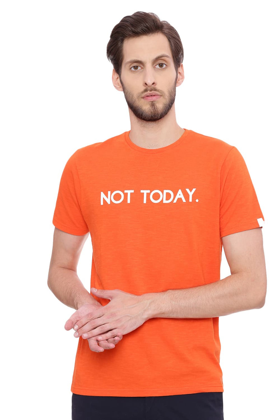 BASICS MUSCLE FIT BRIGHT ORANGE CREW NECK T SHIRT