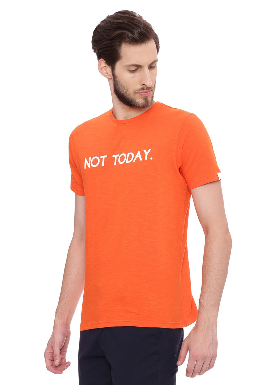 BASICS MUSCLE FIT BRIGHT ORANGE CREW NECK T SHIRT