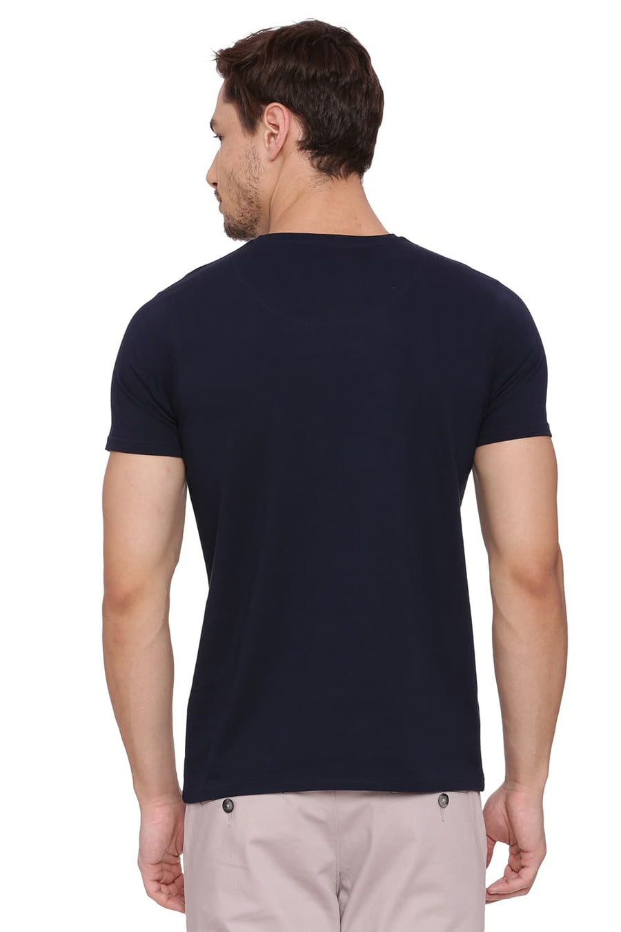 BASICS MUSCLE FIT DRESS NAVY CREW NECK T SHIRT