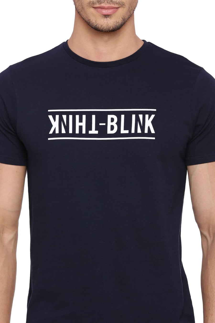 BASICS MUSCLE FIT DRESS NAVY CREW NECK T SHIRT