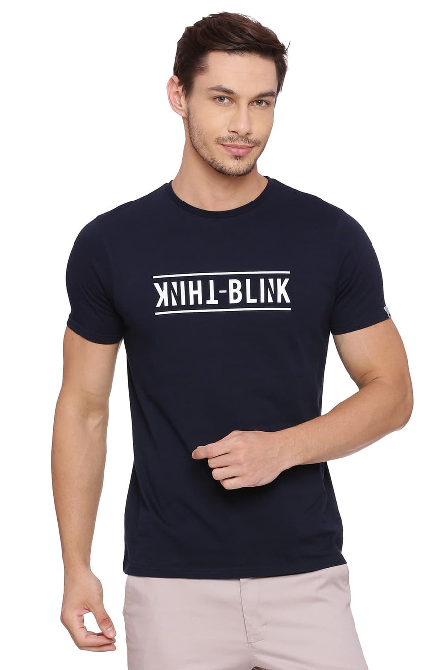 BASICS MUSCLE FIT DRESS NAVY CREW NECK T SHIRT