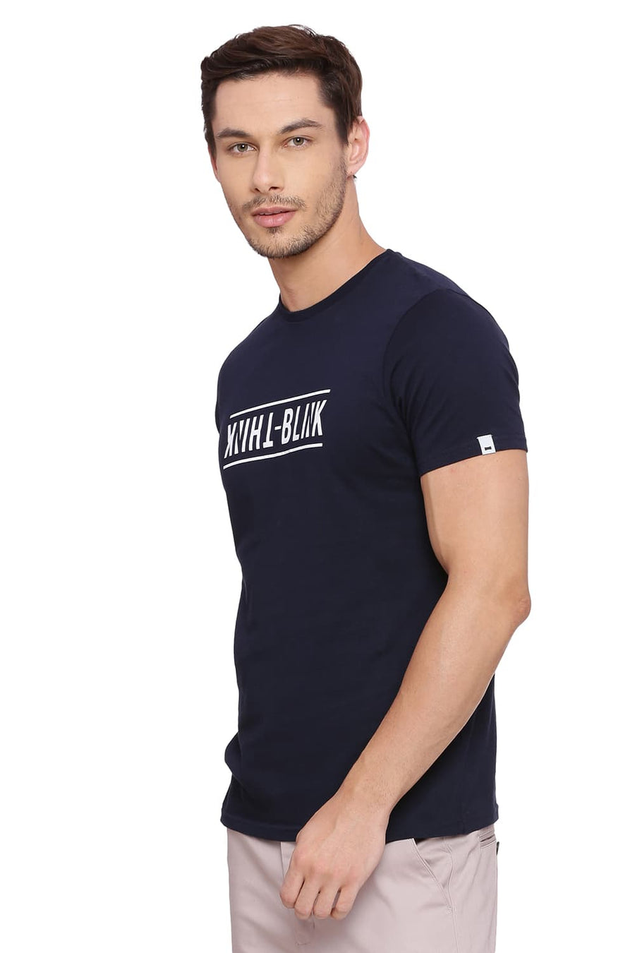 BASICS MUSCLE FIT DRESS NAVY CREW NECK T SHIRT