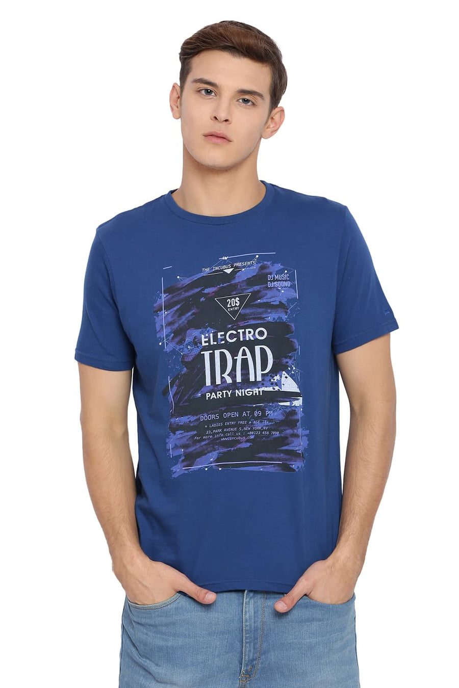 BASICS MUSCLE FIT DARK BLUE CREW NECK T SHIRT