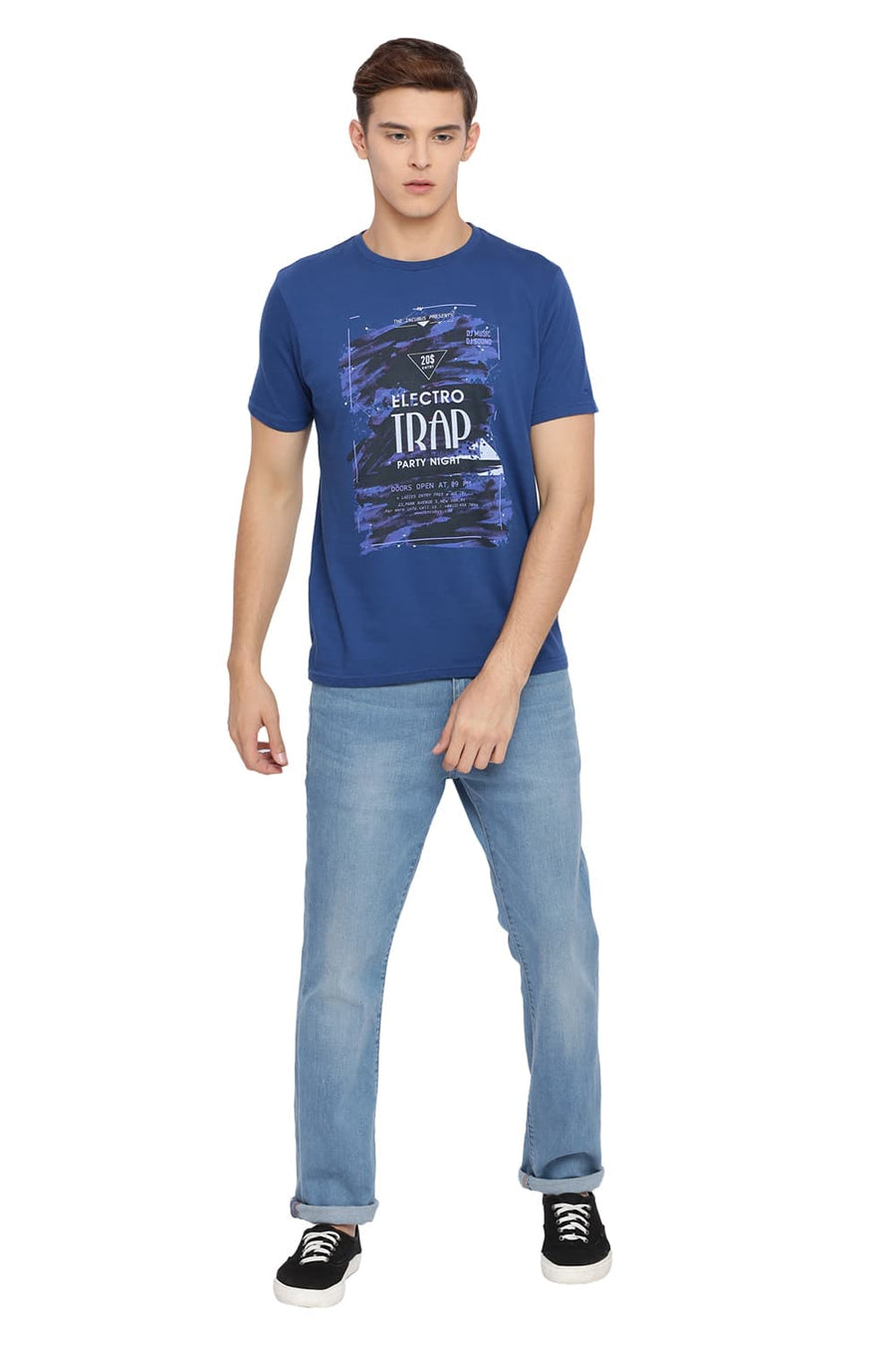 BASICS MUSCLE FIT DARK BLUE CREW NECK T SHIRT