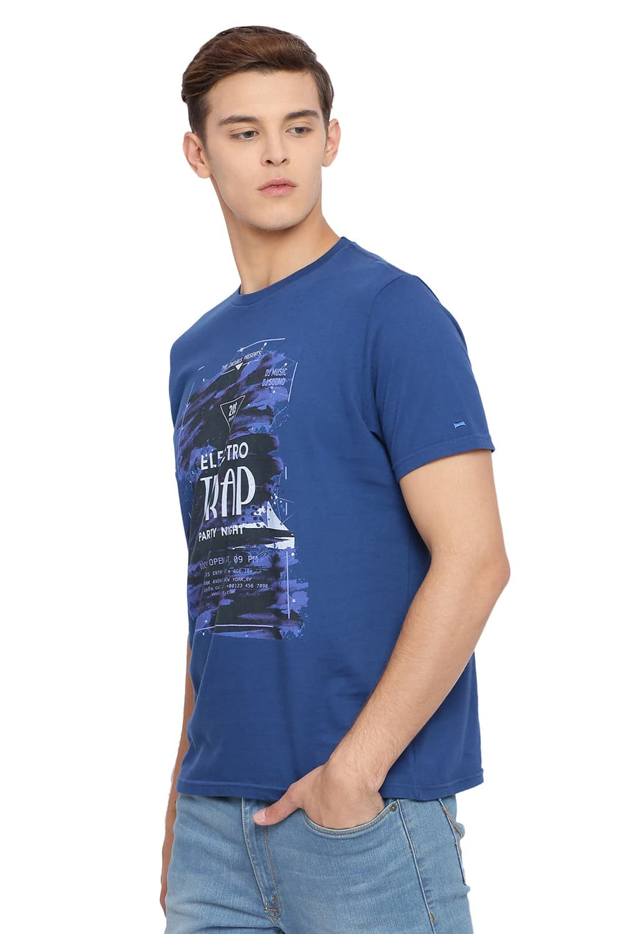 BASICS MUSCLE FIT DARK BLUE CREW NECK T SHIRT