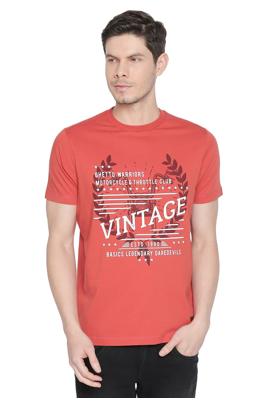 BASICS MUSCLE FIT BURNT OCHRE CREW NECK T SHIRT