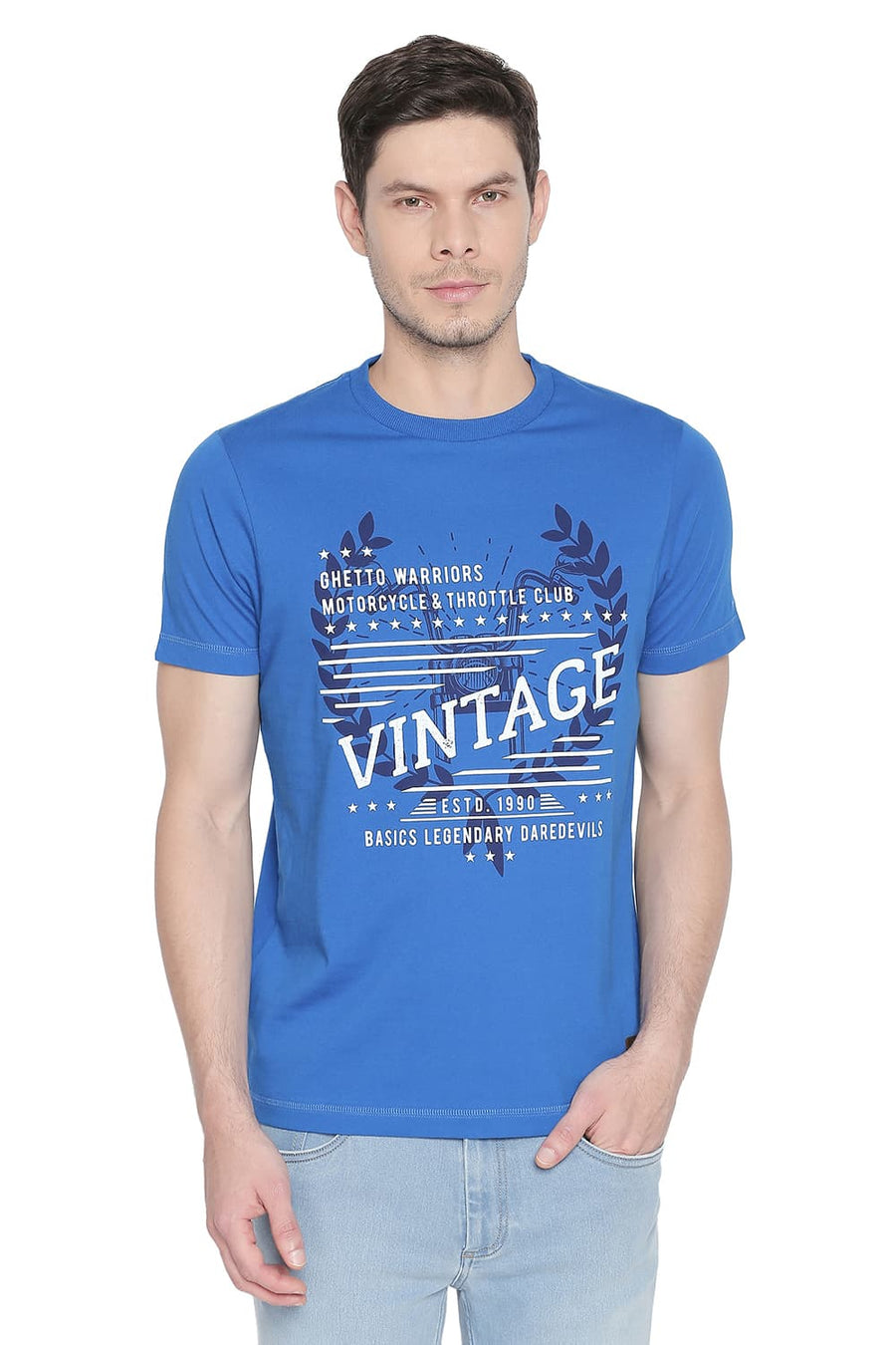 BASICS MUSCLE FIT IMPERIAL BLUE CREW NECK T SHIRT