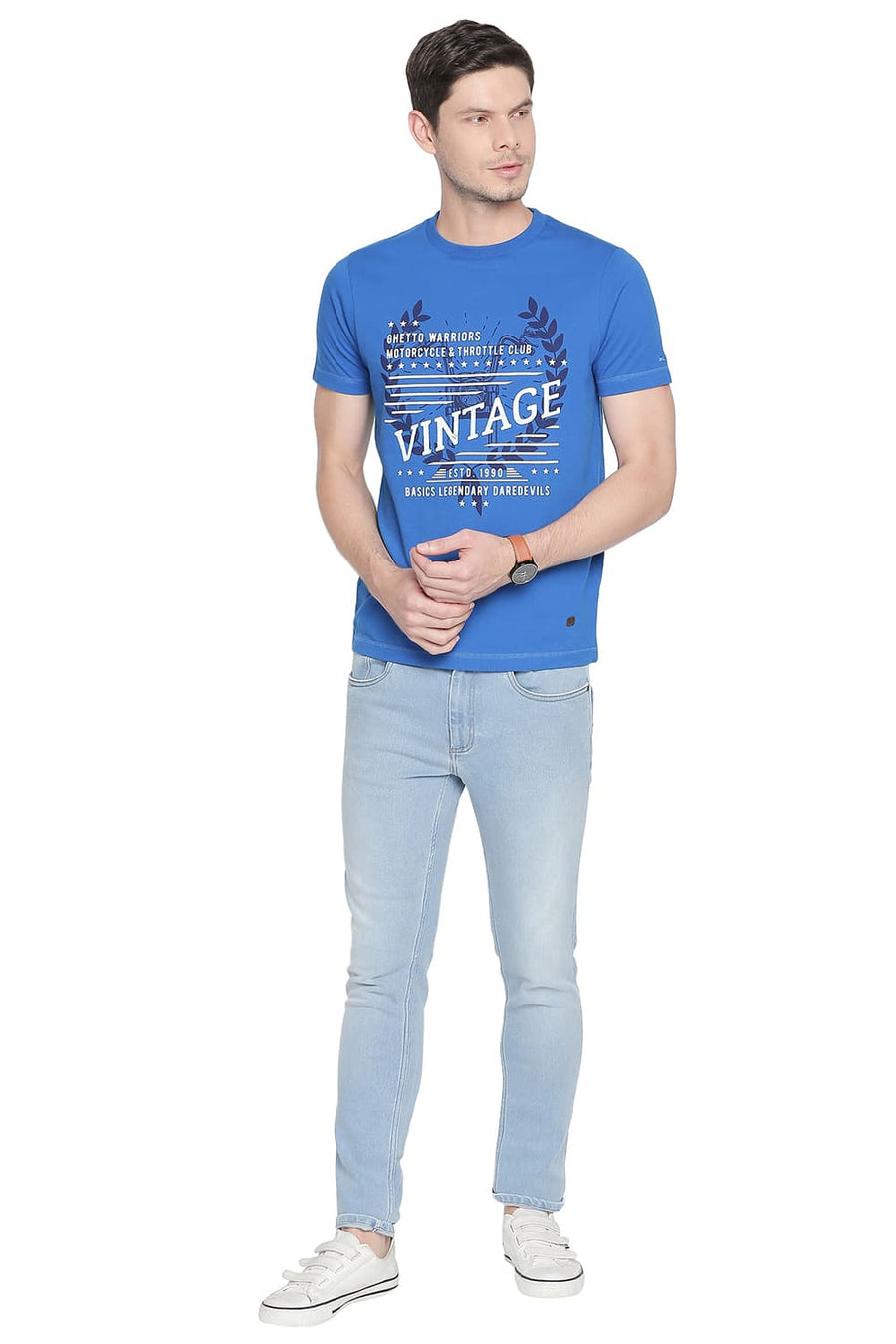BASICS MUSCLE FIT IMPERIAL BLUE CREW NECK T SHIRT