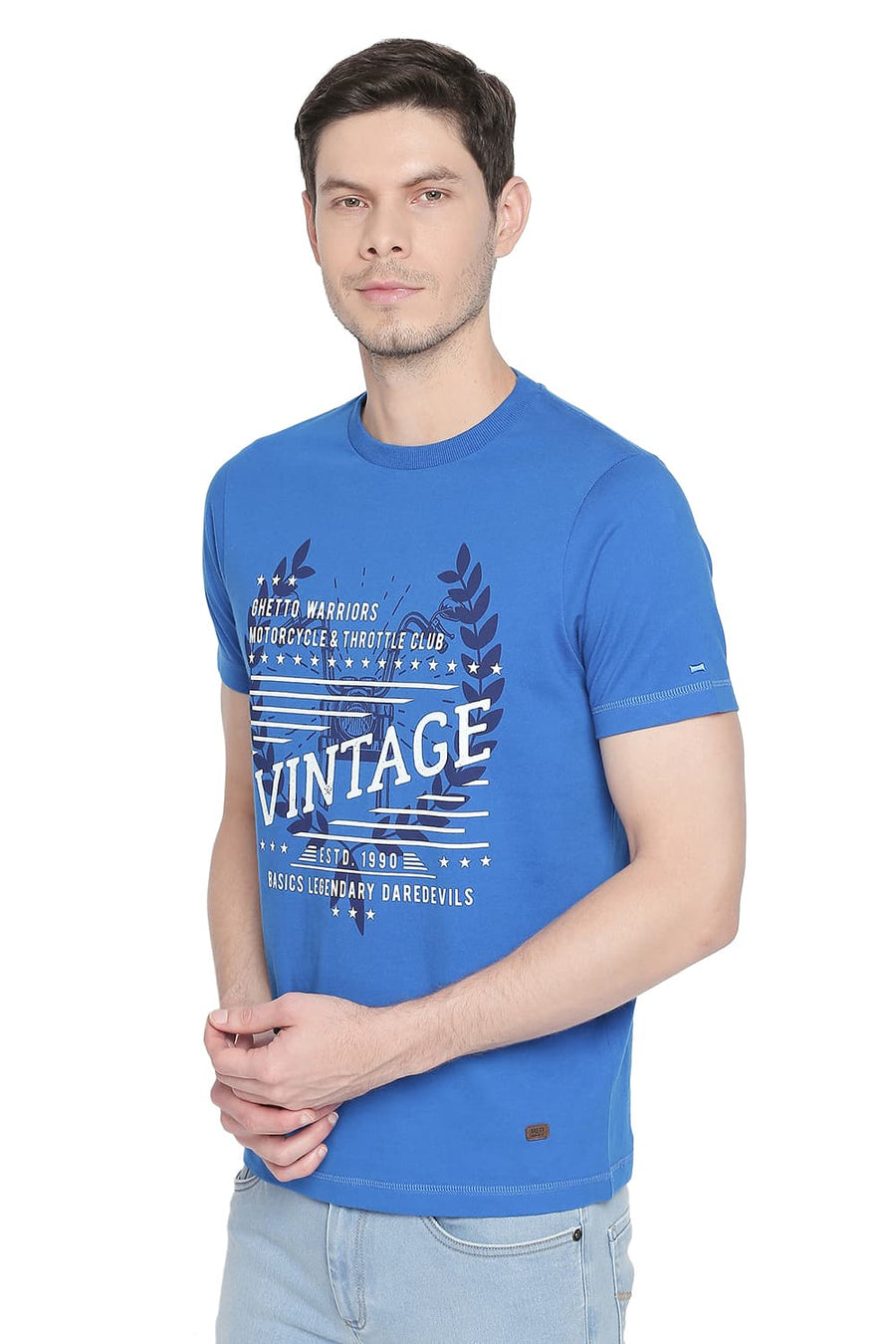 BASICS MUSCLE FIT IMPERIAL BLUE CREW NECK T SHIRT