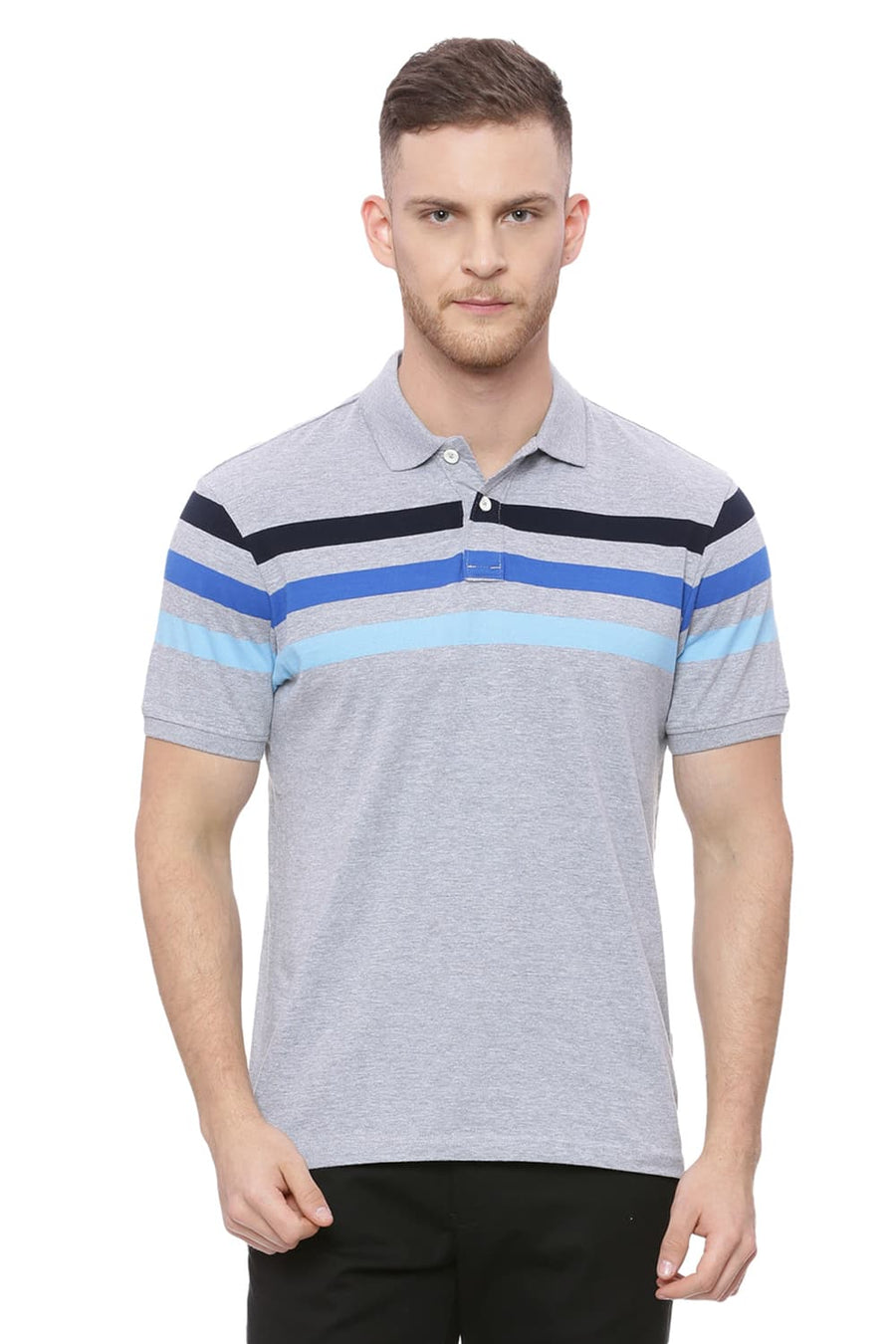 BASICS MUSCLE FIT HEATHER GRAY POLO T SHIRT