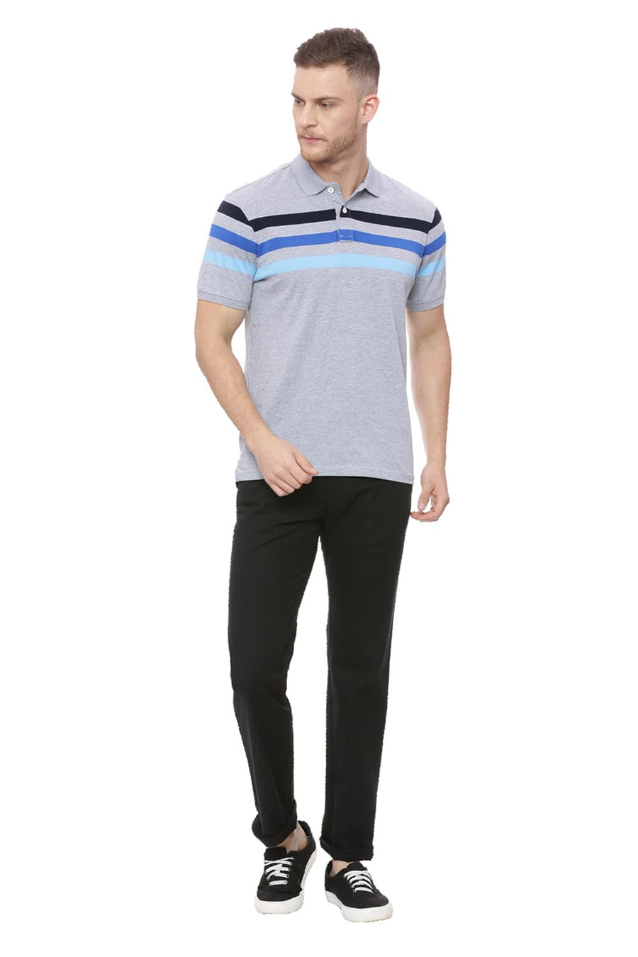 BASICS MUSCLE FIT HEATHER GRAY POLO T SHIRT