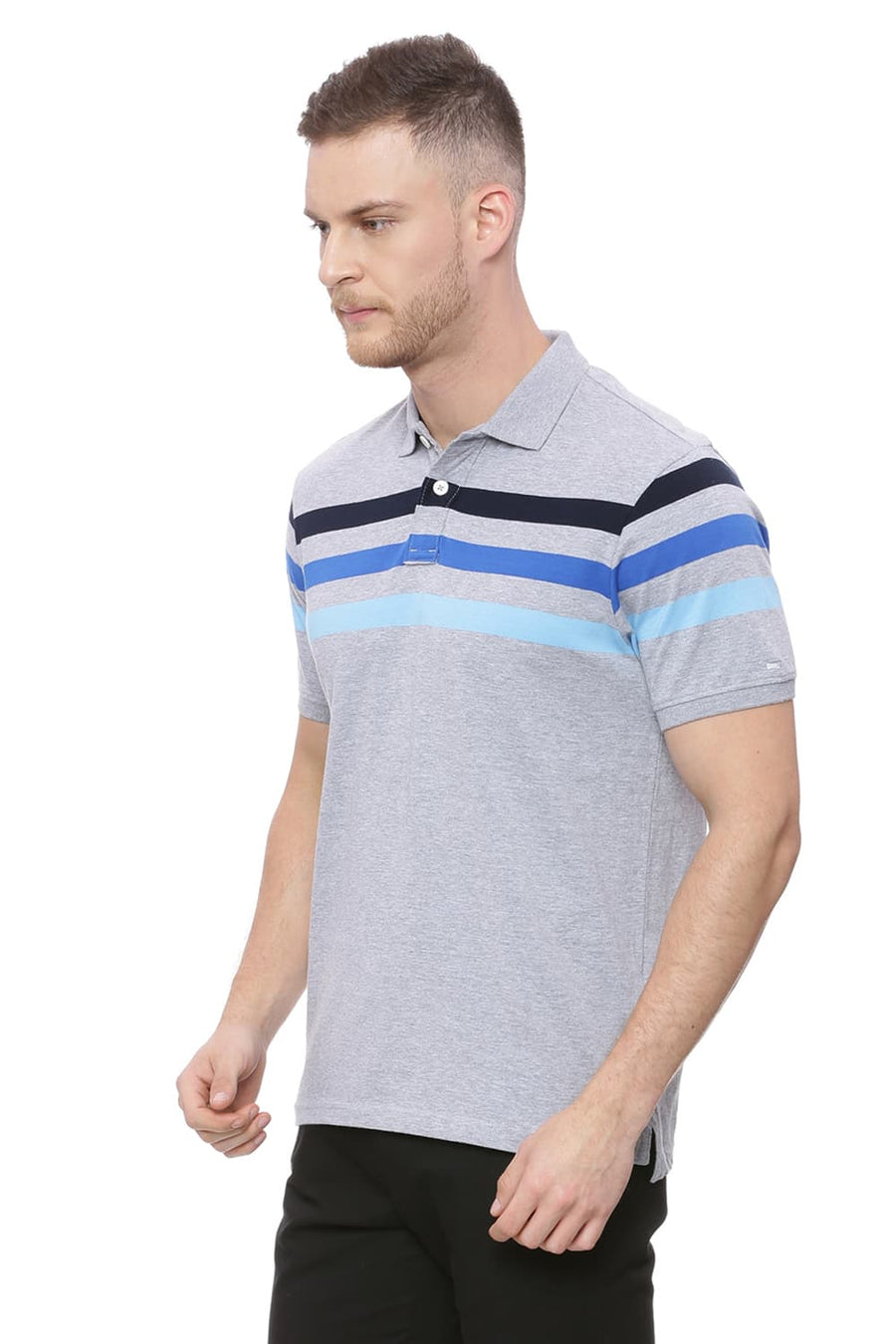 BASICS MUSCLE FIT HEATHER GRAY POLO T SHIRT